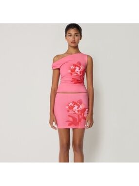 NWT KHY 2 PIECE SET Tube Top & Mini Skirt Peony Pink Matching Set US XS